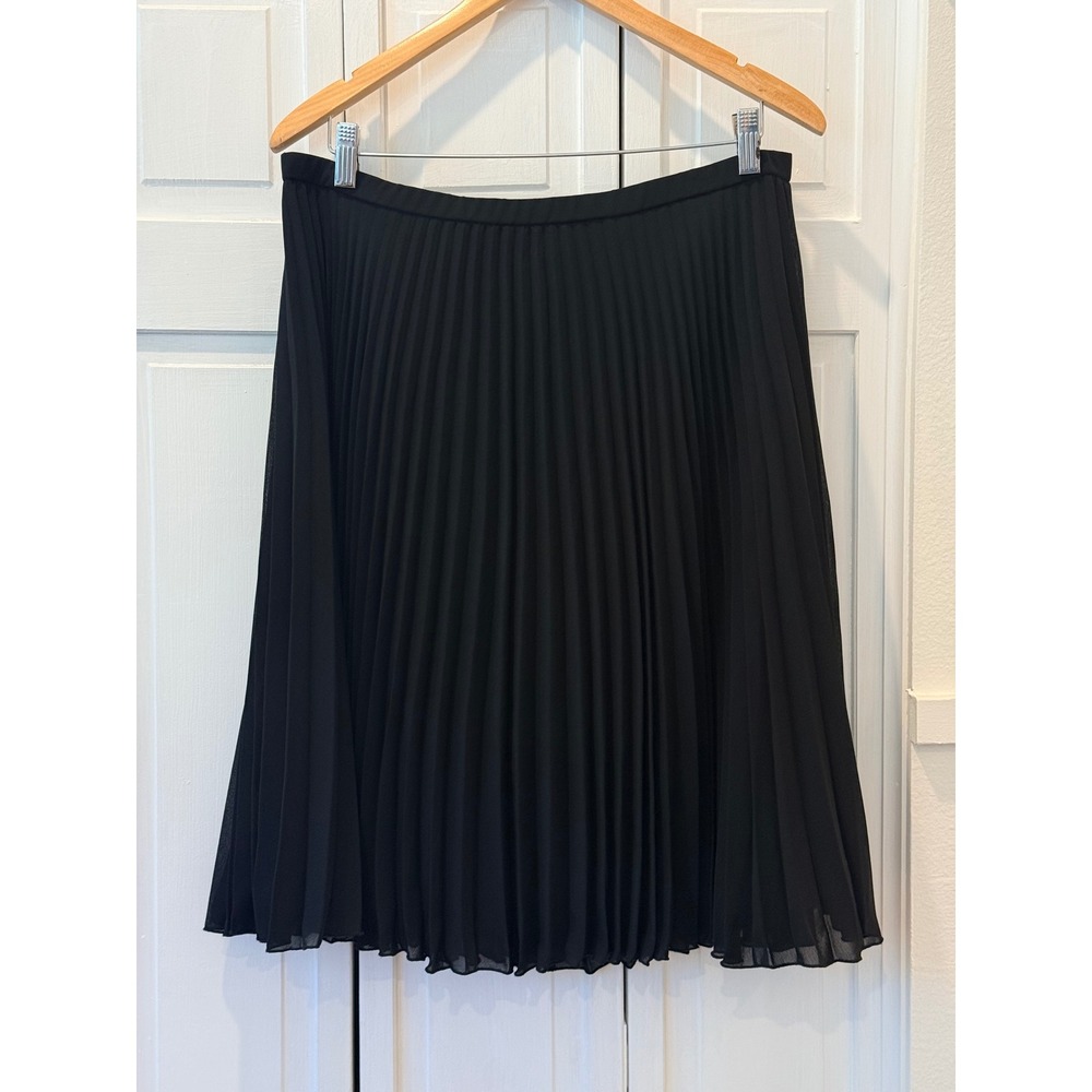 Coldwater‎ Creek Black Pleated Midi Skirt 10 Flowy Career Preppy Academia Sheer